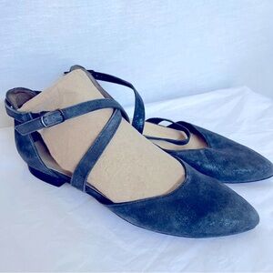Paul Green Blue Suede Pointed Toe Flats with Crisscross Straps
